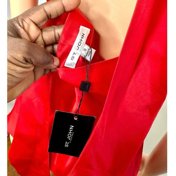St. John Evening 100% Silk Enamel Red Women’s Halter Tie Neck Blouse Size 10 NWT - Picture 10 of 17